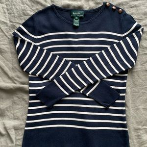 Lauren Spun Silk Sweater Size S Navy & White Stripe Long Sleeve Nautical